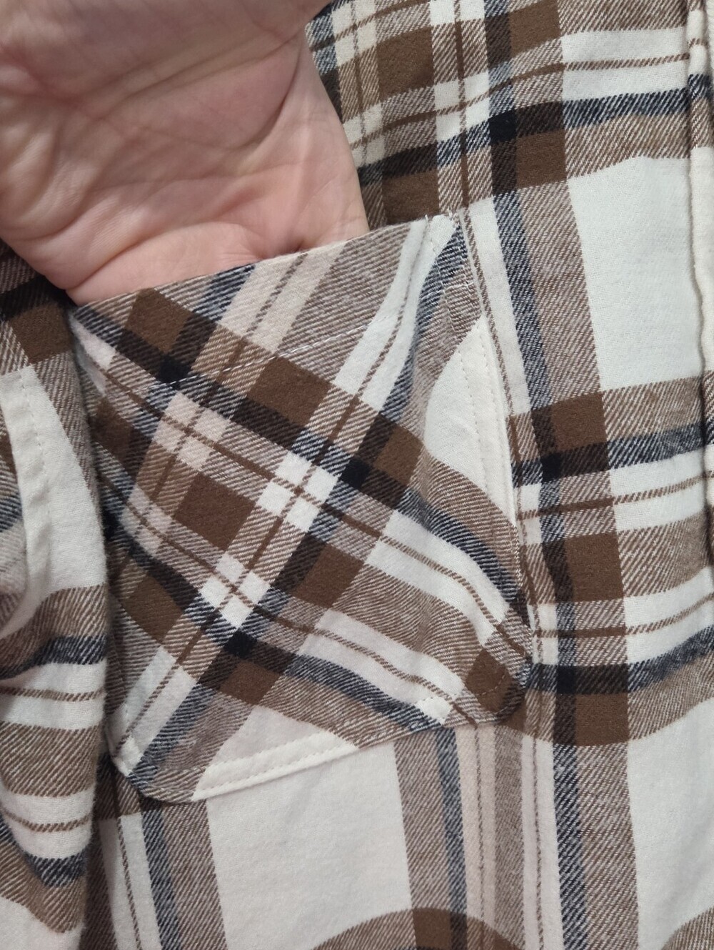 No Boundaries Womens Flannel Shirt Hooded Cropped Plaid Brown White XL - Picture 5 of 10